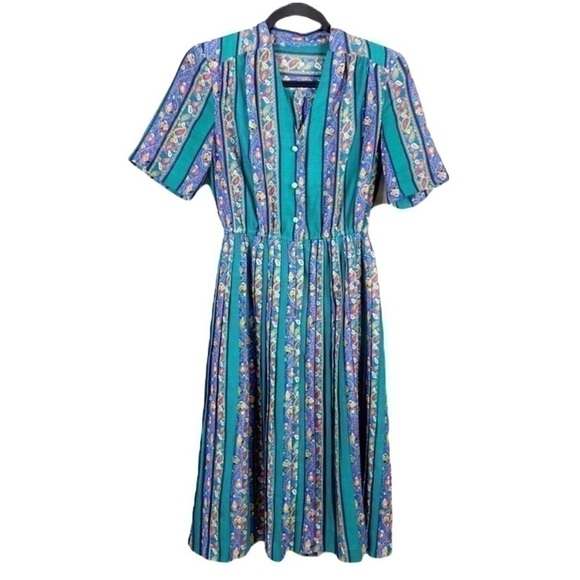 Vintage Floral Patterned Pleated Dress size S - Picture 3 of 15